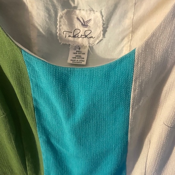 Anthropologie Tabitha size 6 Green & Blue Pleated Cotton Color-block Mini Dress - Picture 3 of 8
